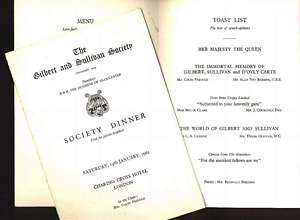 1961 Gilbert and Sullivan Society dinner menu