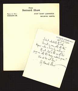 G.B. Shaw note and notepaper