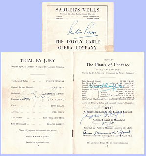 Trial by Jury and The Pirates of Penzance, signed by cast, 1953